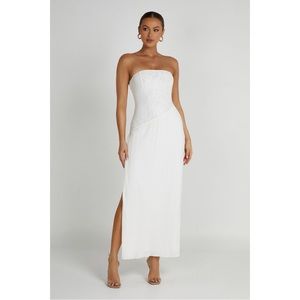 Meshki SKYE Lace Plisse Strapless Midi Dress - White